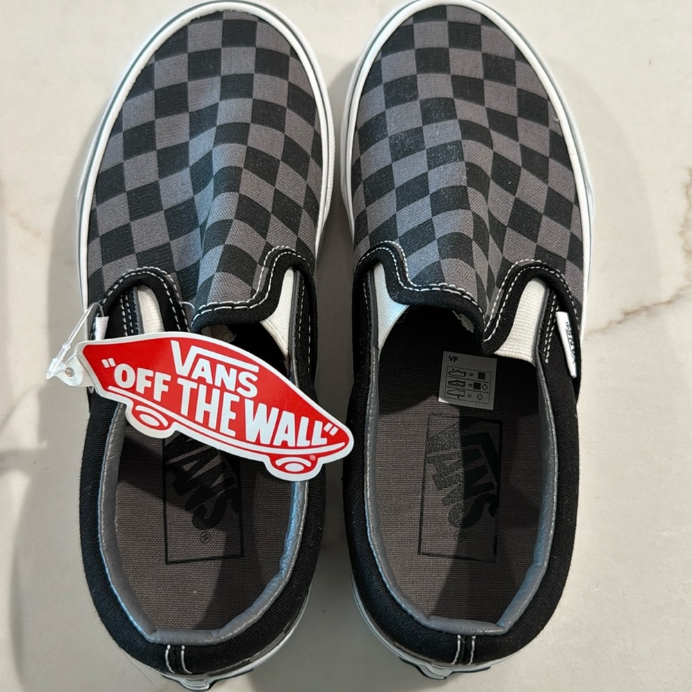 Black and grey checked Vans